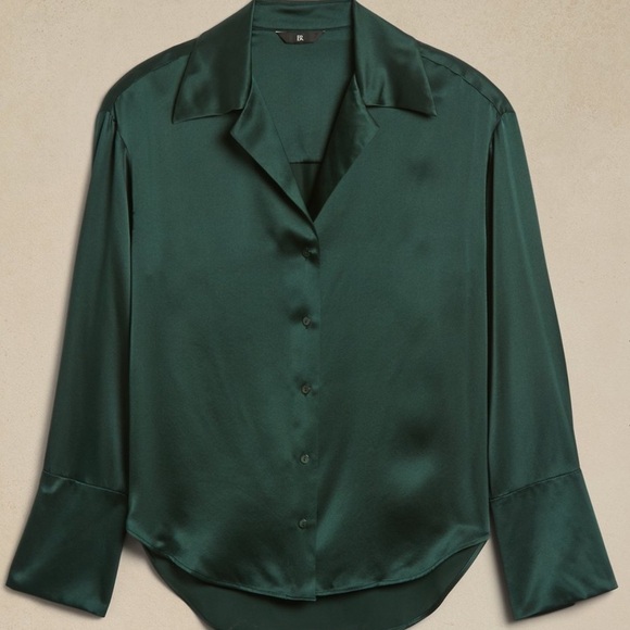 BR Silk Resort Shirt Green Banana Republic Long Sleeve Bliss Button-up Size S - Picture 2 of 7